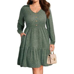 Plus Size Fall Dress Women Long Sleeve Sweater Casual Winter Knee Length